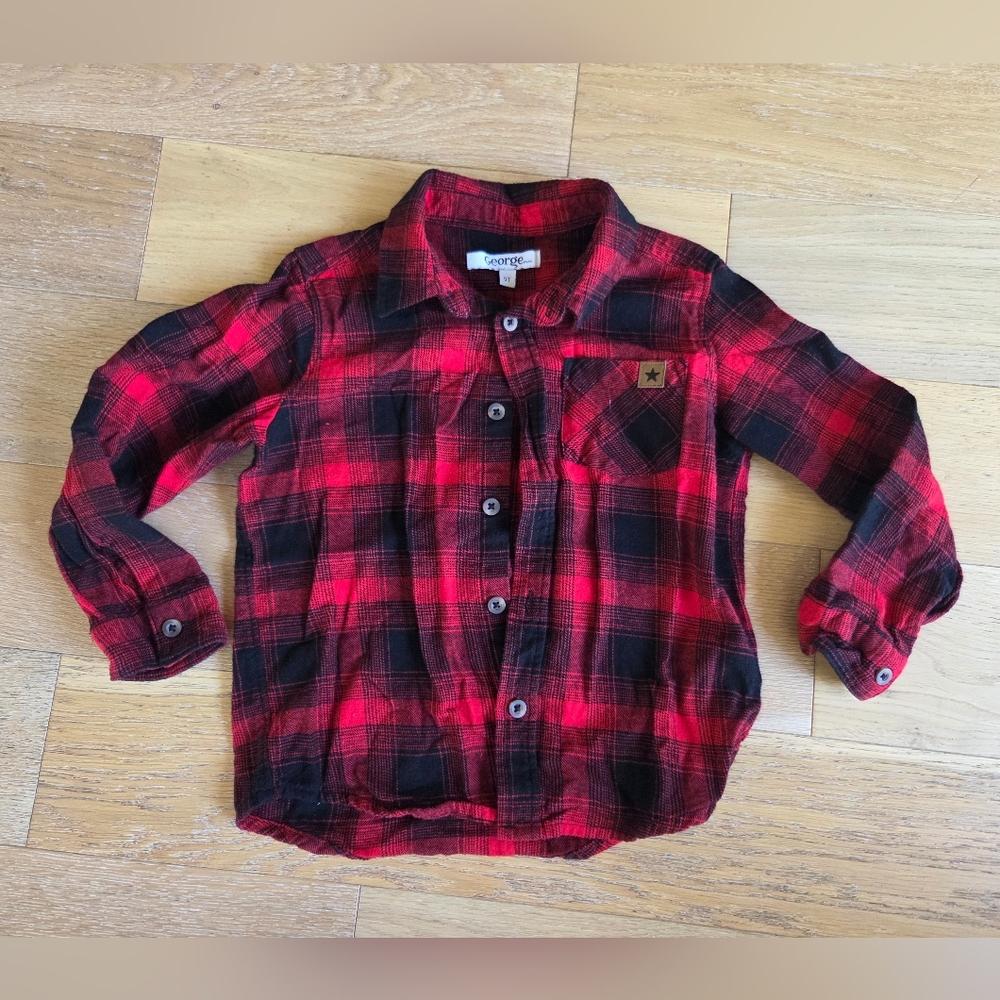 GEORGE | Red and Black Plaid Button Down Shirt